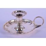 AN ANTIQUE SILVER PLATED CHAMBERSTICKS by Matthew Boulton. 110 grams. 10 cm x 6 cm.