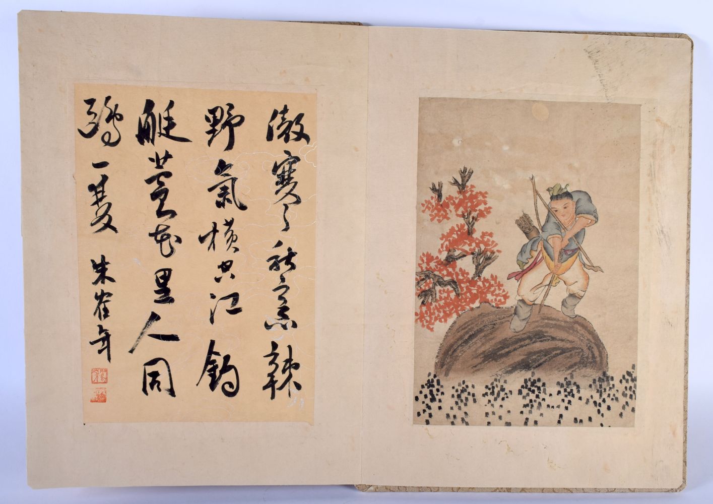 Chinese School (19th/20th Century) Watercolour & Calligraphy booklet. Each image 25 cm x 19 cm. - Bild 3 aus 5