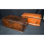 A large antique pine lidded box together with another box 46 x 25 x 21cm (2)