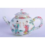 A 19TH CENTURY CHINESE FAMILLE ROSE PORCELAIN TEAPOT AND COVER Yongzheng style, painted with figures