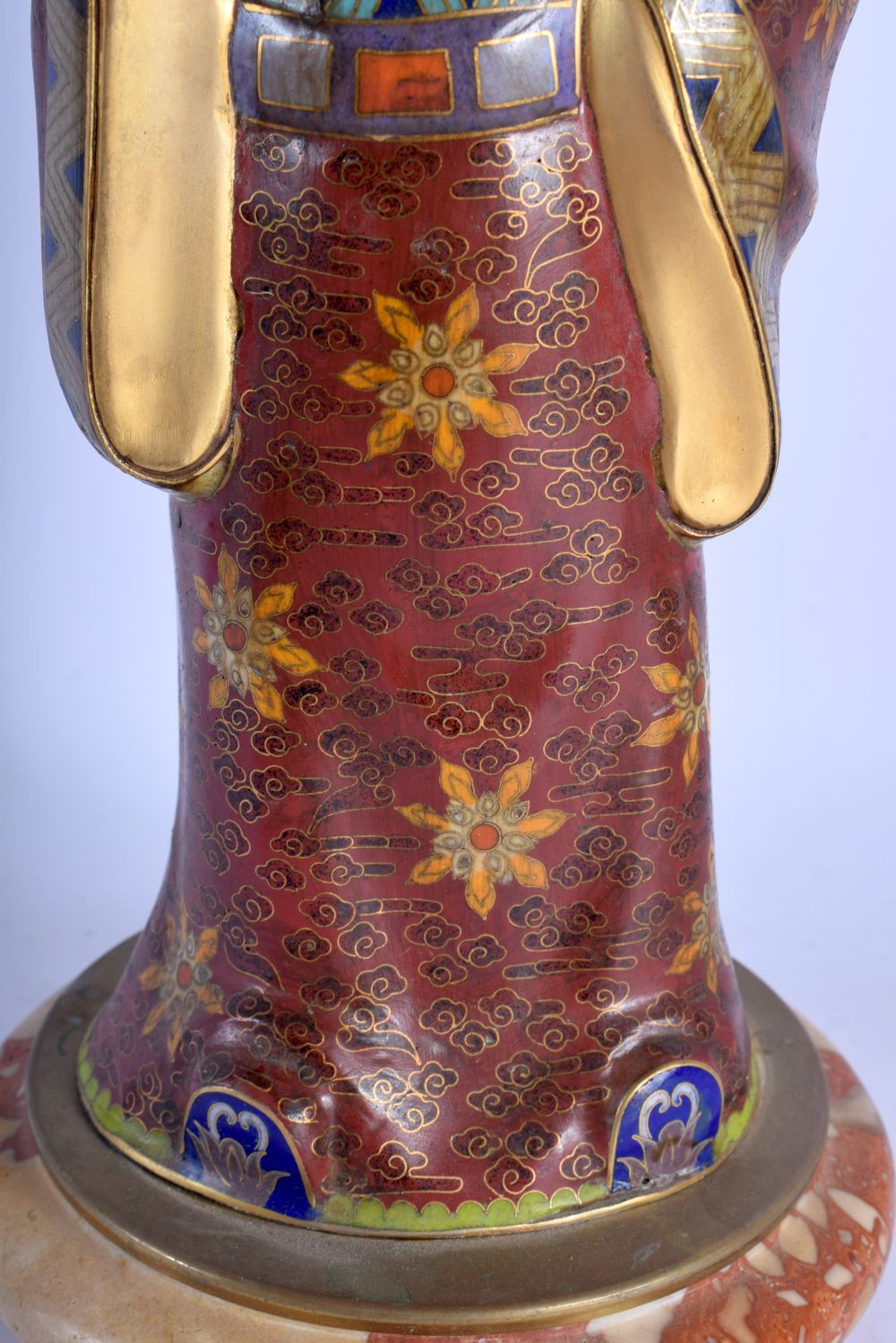 A LARGE EARLY 20TH CENTURY CHINESE CLOISONNE ENAMEL FIGURE OF A SCHOLAR with ivory head and hand. 37 - Image 4 of 5
