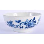 A RARE MID 18TH CENTURY WORCESTER BLUE AND WHITE PORCELAIN BOWL C1755 painted with insects and flora
