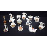 A collection of small Crested porcelain and a metal scent bottle 10cm (14).