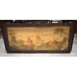 A LARGE 19TH CENTURY ITALIAN PAINTED MARBLE PLAQUE decorated with figures in landscapes. 115 cm x 52