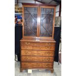 A large three drawer George III bureau with a three shelf glass fronted display cabinet. 213 x 108 x