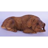 A 19TH CENTURY BAVARIAN BLACK FOREST CARVED WOOD FIGURE OF A HOUND Attributed to Walter Mader. 21 cm