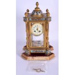 A LARGE 19TH CENTURY FRENCH CHAMPLEVE ENAMEL AND BRASS MANTEL CLOCK decorated with foliage and vines