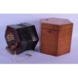 A CASED 19TH CENTURY FORTY EIGHT BUTTON LACHENAL & CO LONDON CONCERTINA with steel reeds. 15 cm x 15