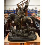 European School (19th Century) Monumental bronze study, Eastern male upon horseback. 67 cm x 84 cm.