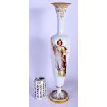 A LARGE 19TH CENTURY ENAMELLED OPALINE GLASS VASE painted with classical figures. 50 cm high.