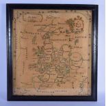 A GEORGE III MAP OF ENGLAND AND WALES SAMPLER by Ann Ambler. Image 50 cm x 50 cm.