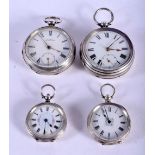 FOUR ANTIQUE SILVER POCKET WATCHES. 379 grams overall. Birmingham 1897, Chester 1886 etc. (4)