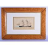 European School (18th/19th Century) Watercolour, Ship at sea. Image 28 cm x 16 cm.