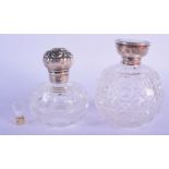 TWO ANTIQUE SILVER AND GLASS PERFUME BOTTLES. (2)