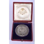 AN ANTIQUE IRISH SILVER MEDAL. 60 grams. 5.25 cm diameter.