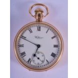 A BOXED 9CT GOLD WALTHAM POCKET WATCH. 82 grams overall. Chester 1929. 6.25 cm diameter.