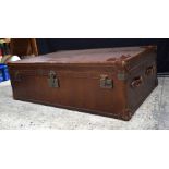 A large Leather bound trunk. 39 x 120 x 78 cm