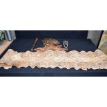 A large snake skin, turtle shell, alligator head and a crocodile skin bag and a truncheon. 150cm (4)