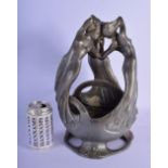 A LARGE ART NOUVEAU PEWTER FIGURAL DISH formed as three classical maidens. 35 cm x 17 cm.