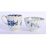 A RARE MID 18TH CENTURY LIVERPOOL BLUE AND WHITE RIBBED PORCELAIN TEABOWL C1755 and another similar