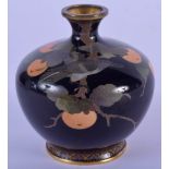 A SMALL 19TH CENTURY JAPANESE MEIJI PERIOD CLOISONNE ENAMEL BULBOUS VASE decorated with a bird among