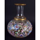 AN ANTIQUE EUROPEAN ENAMELLED GLASS BULBOUS VASE possibly Lobmeyr. 16 cm high.