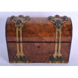 A LATE VICTORIAN WALNUT BLOODSTONE MOUNTED DESK BOX with engraved strap work. 26 cm x 16 cm.