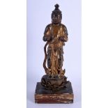 AN 18TH CENTURY JAPANESE EDO PERIOD CARVED AND LACQUERED WOOD FIGURE OF A BUDDHISTIC DEITY modelled