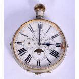 AN 18TH/19TH CENTURY EUROPEAN MOON PHASE MULTI DIAL POCKET WATCH retailed by Mappin & Webb. 6 cm dia