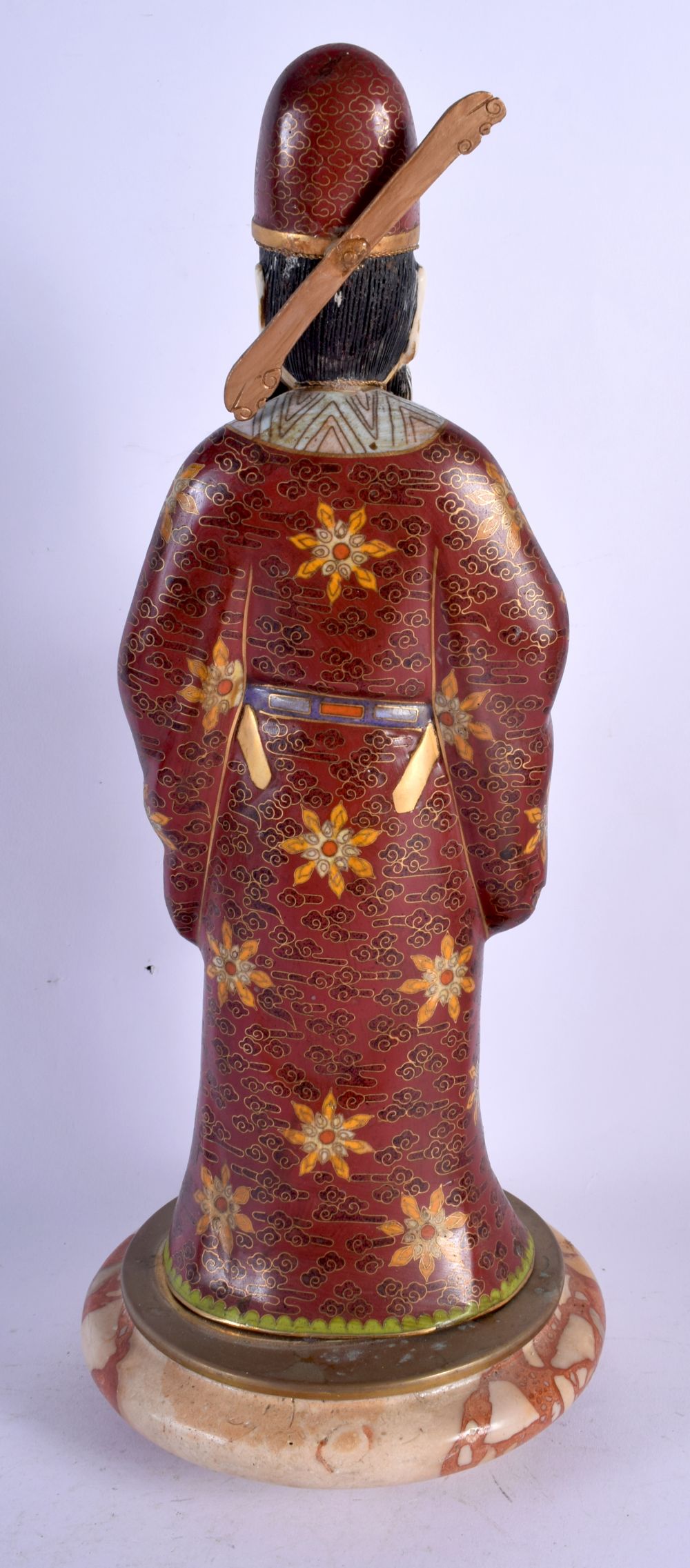 A LARGE EARLY 20TH CENTURY CHINESE CLOISONNE ENAMEL FIGURE OF A SCHOLAR with ivory head and hand. 37 - Image 2 of 5