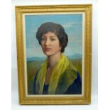 A framed oil on canvas of a lady by S.Adamson 59 x 41 cm.