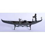 A VINTAGE ITALIAN VENETIAN BRONZE GONDOLA with attendant. 50 cm x 24 cm.