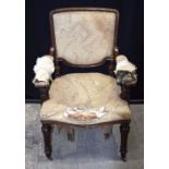 A 19th Century Lamb of Manchester upholstered wooden armchair. 97 x 64 x 55cm