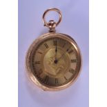 A 10CT GOLD FOB WATCH. 53 grams overall. 4 cm diameter.