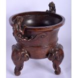 A LARGE CONTEMPORARY TWIN HANDLED CHINESE BRONZE CENSER 20th Century, formed with elephant capped fe