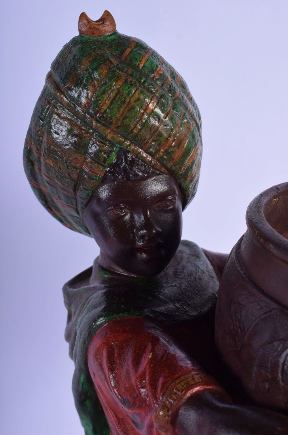 A 19TH CENTURY EUROPEAN PAINTED SPELTER FIGURE OF A MALE modelled wearing a turban holding a censer. - Image 2 of 5
