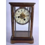 AN ANTIQUE FRENCH CHAMPLEVE ENAMEL FOUR GLASS REGULATOR CLOCK. 22 cm x 10 cm.