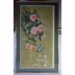 Chinese School (20th Century) Watercolour, birds in foliage. Image 110 cm x 50 cm.