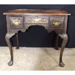 A Victorian Gothic revival 3 drawer table. 70 mx 78cm.