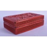 A 19TH CENTURY CHINESE CARVED CINNABAR LACQUER BOX AND COVER Qing. 14 cm x 10 cm.