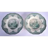 A RARE PAIR OF EARLY 19TH CENTURY JOHN RIDGWAY POTTERY STAFFORDSHIRE DEEP PLATES decorated with the