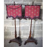 A pair of William IV fabric Fire screens set on wooden poles. 153 x 60cm.