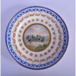 AN EARLY 19TH CENTURY FRENCH SEVRES PORCELAIN PLATE painted with flowers and battle scenes. 22.5 cm