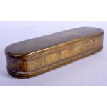 A LARGE 18TH CENTURY DUTCH BRASS TOBACCO BOX AND COVER decorated with figures and buildings. 17 cm x