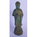 A CHINESE JADE STYLE FIGURE OF A STANDING BUDDHA 20th Century. 19 cm high.