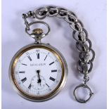 A LARGE ANTIQUE FRENCH SILVER PLATED GOLIATH POCKET WATCH. 8.75 cm wide.