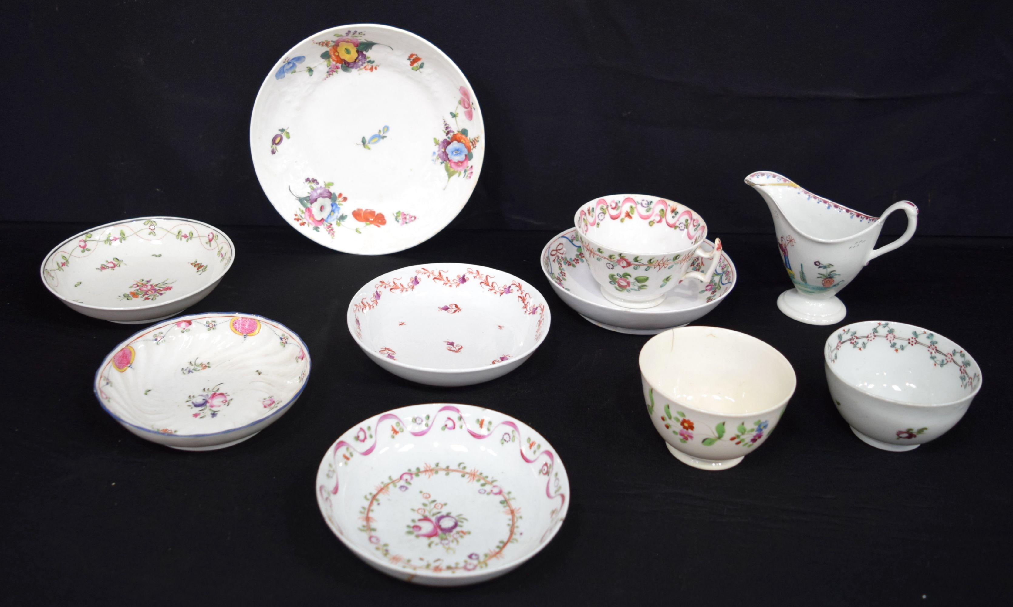 A collection of 18th Century porcelain tea ware. Largest 18cm (10)