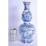 A LARGE DUTCH DELFT BLUE AND WHITE PORCELAIN VASE of hexagonal form, painted with birds and landscap