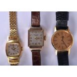 A 9CT GOLD HELVETIA WRISTWATCH together with an 18ct gold omega with 18ct strap & a gold plated omeg