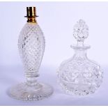 A GEORGE III CRYSTAL GLASS STICK together with an antique cut glass scent bottle. Largest 16 cm high